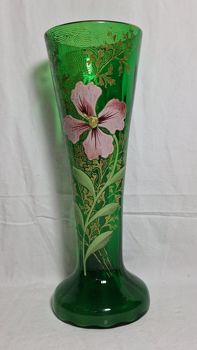 Legras, Enameled Glass Vase, Floral Decor, Circa 1900-photo-2