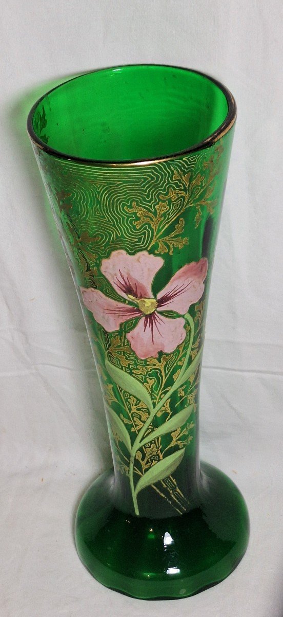 Legras, Enameled Glass Vase, Floral Decor, Circa 1900-photo-3