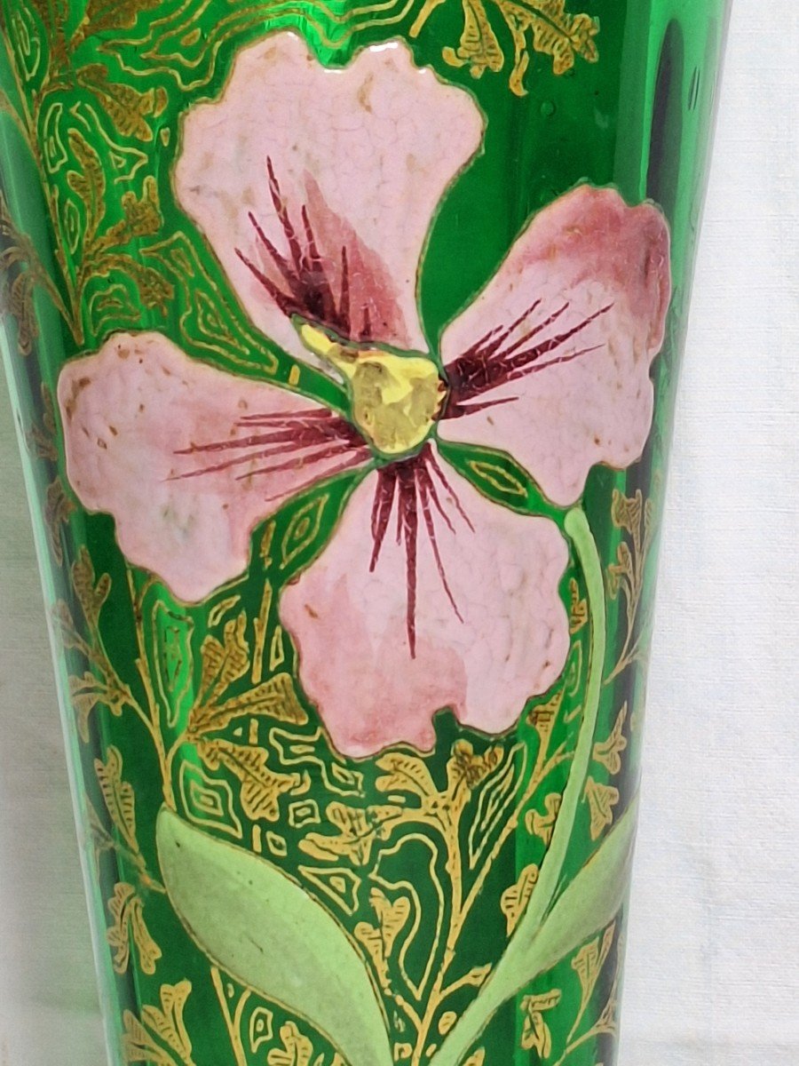 Legras , vase en verre émaillé , décor floral ,vers 1900-photo-4