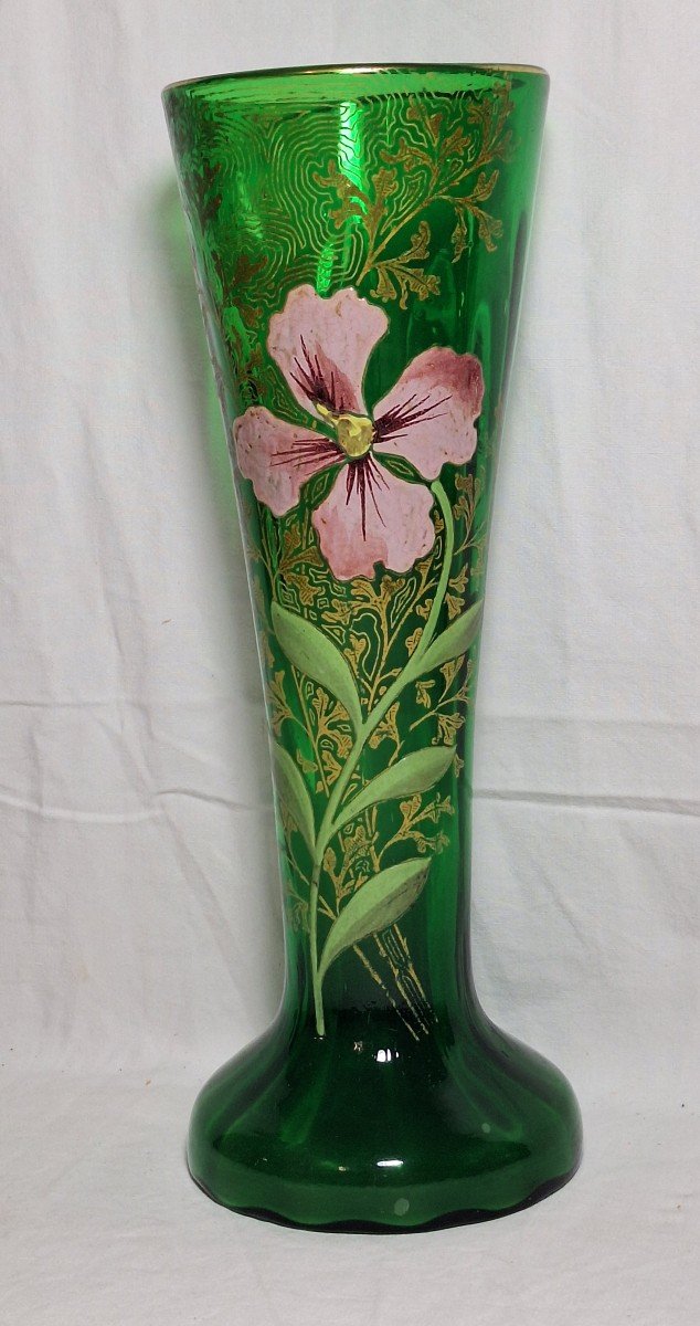 Legras, Enameled Glass Vase, Floral Decor, Circa 1900