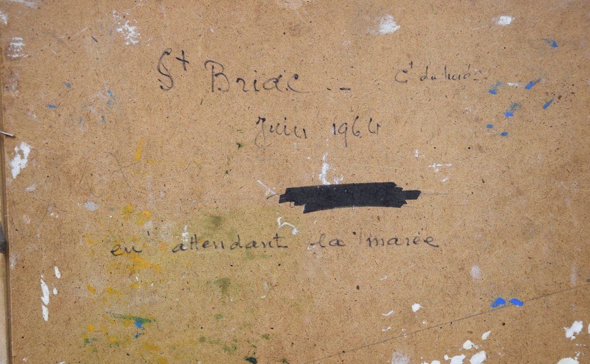 Ecole bretonne , " en attendant la marée à Saint Briac ",huile sur panneau  ,juin 1964 -photo-2