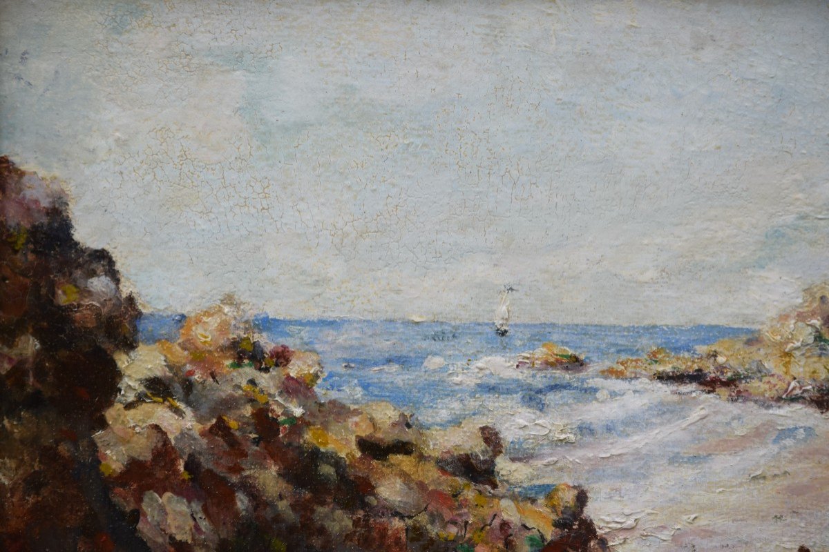 Breton School, "waiting For The Tide At Saint Briac, Oil On Panel, June 1964 -photo-1