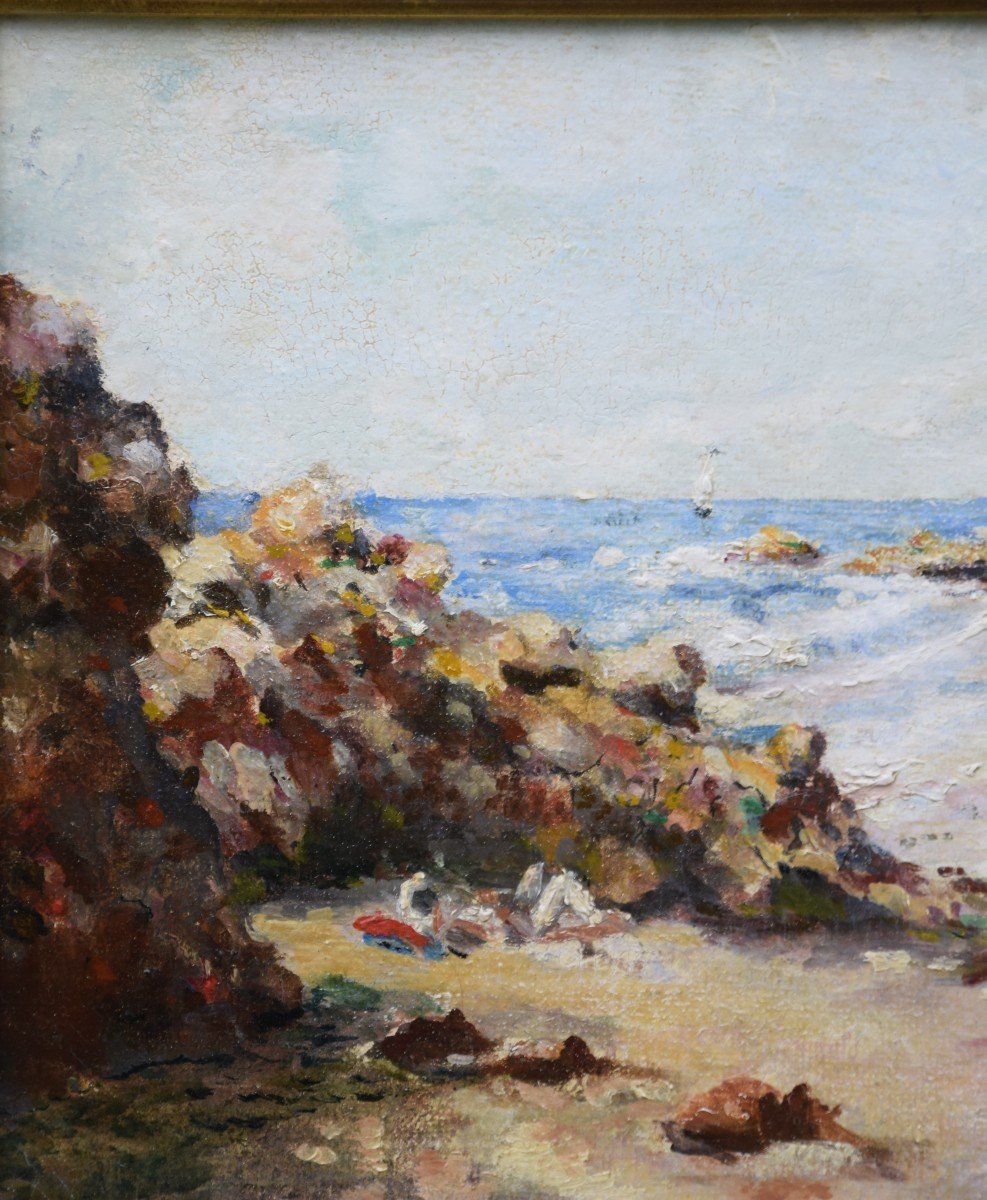 Breton School, "waiting For The Tide At Saint Briac, Oil On Panel, June 1964 -photo-2