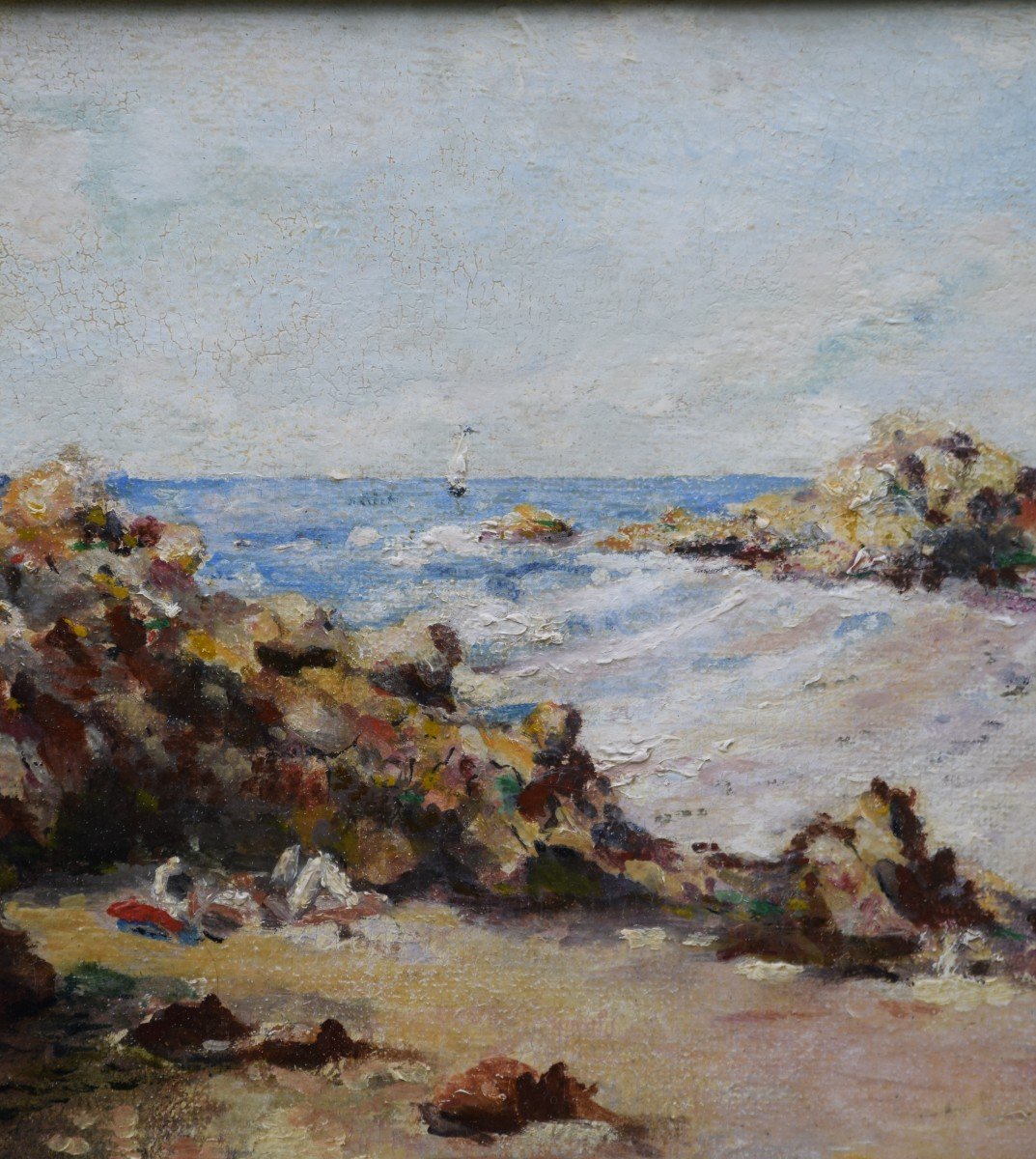 Breton School, "waiting For The Tide At Saint Briac, Oil On Panel, June 1964 -photo-3