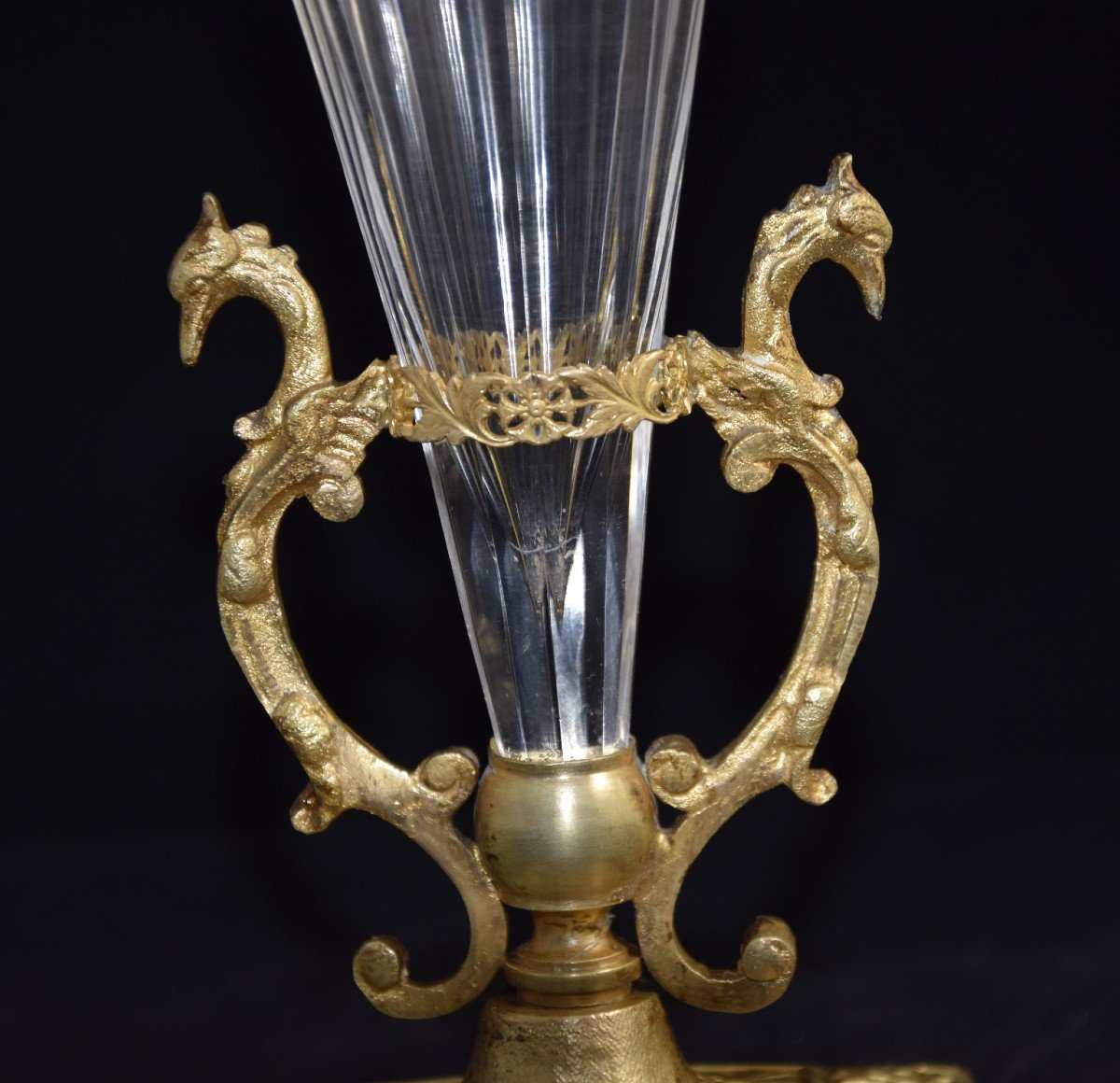 Crystal Cornet Vase, Gilded Bronze Mount, Late 19th Century. -photo-4