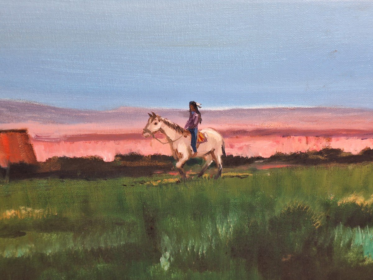 Indian Riding On The Plain, Oil On Canvas Signed Fraley-photo-2