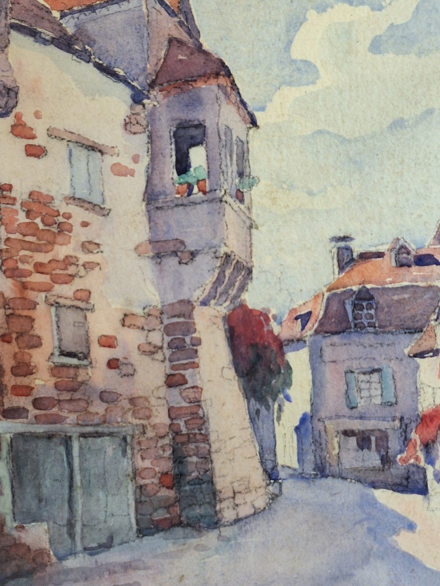 Robert Dessales Quentin ( 1885-1958 ) Vue d'une rue de Carennac  dans le Lot , aquarelle-photo-4