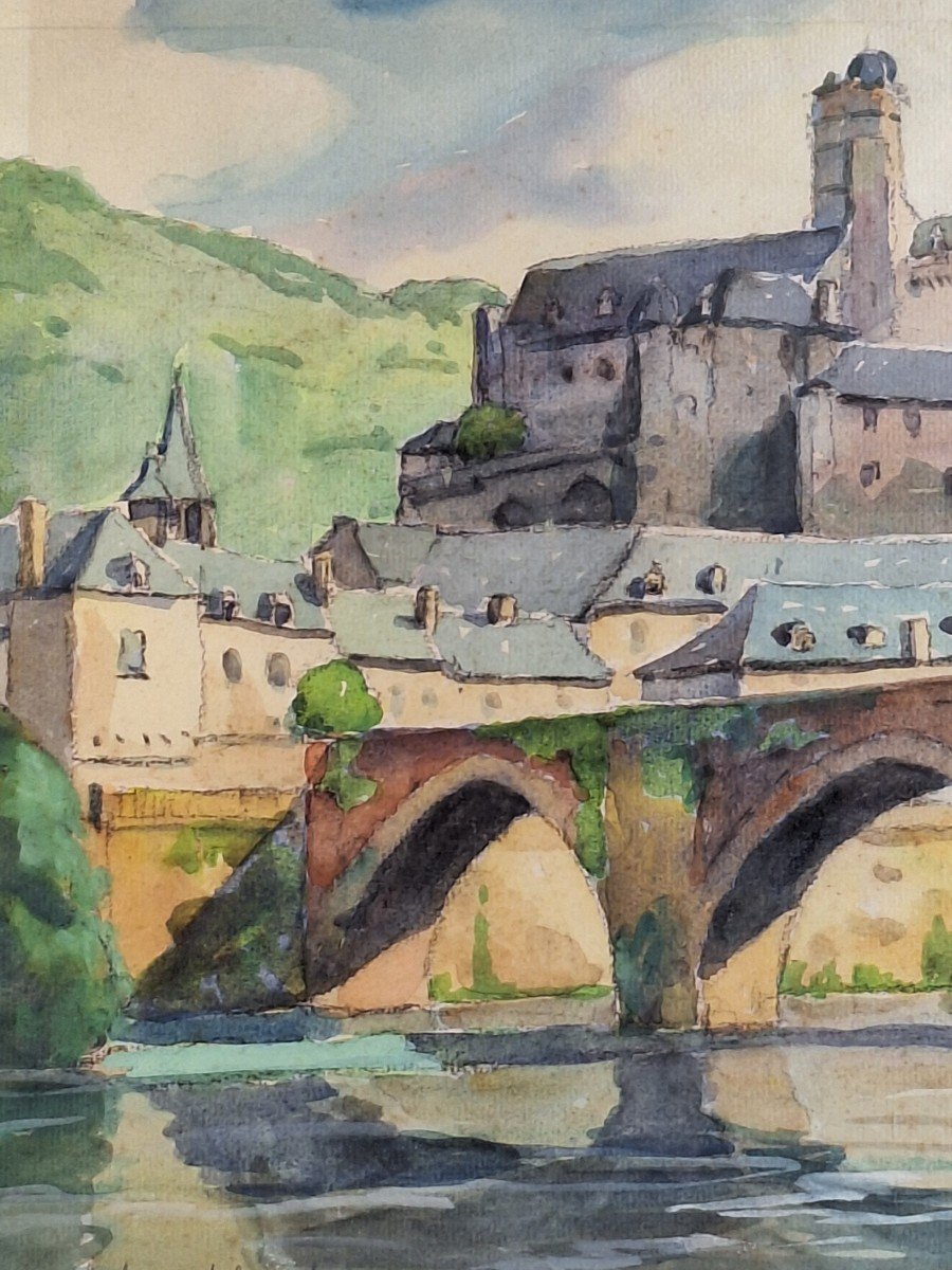 Robert Dessales Quentin 1885/1958 " Estaing en Aveyron ,le vieux château et le pont gothique " -photo-2