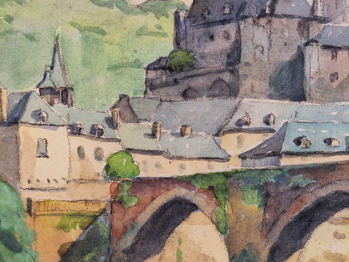 Robert Dessales Quentin 1885/1958 " Estaing en Aveyron ,le vieux château et le pont gothique " -photo-4