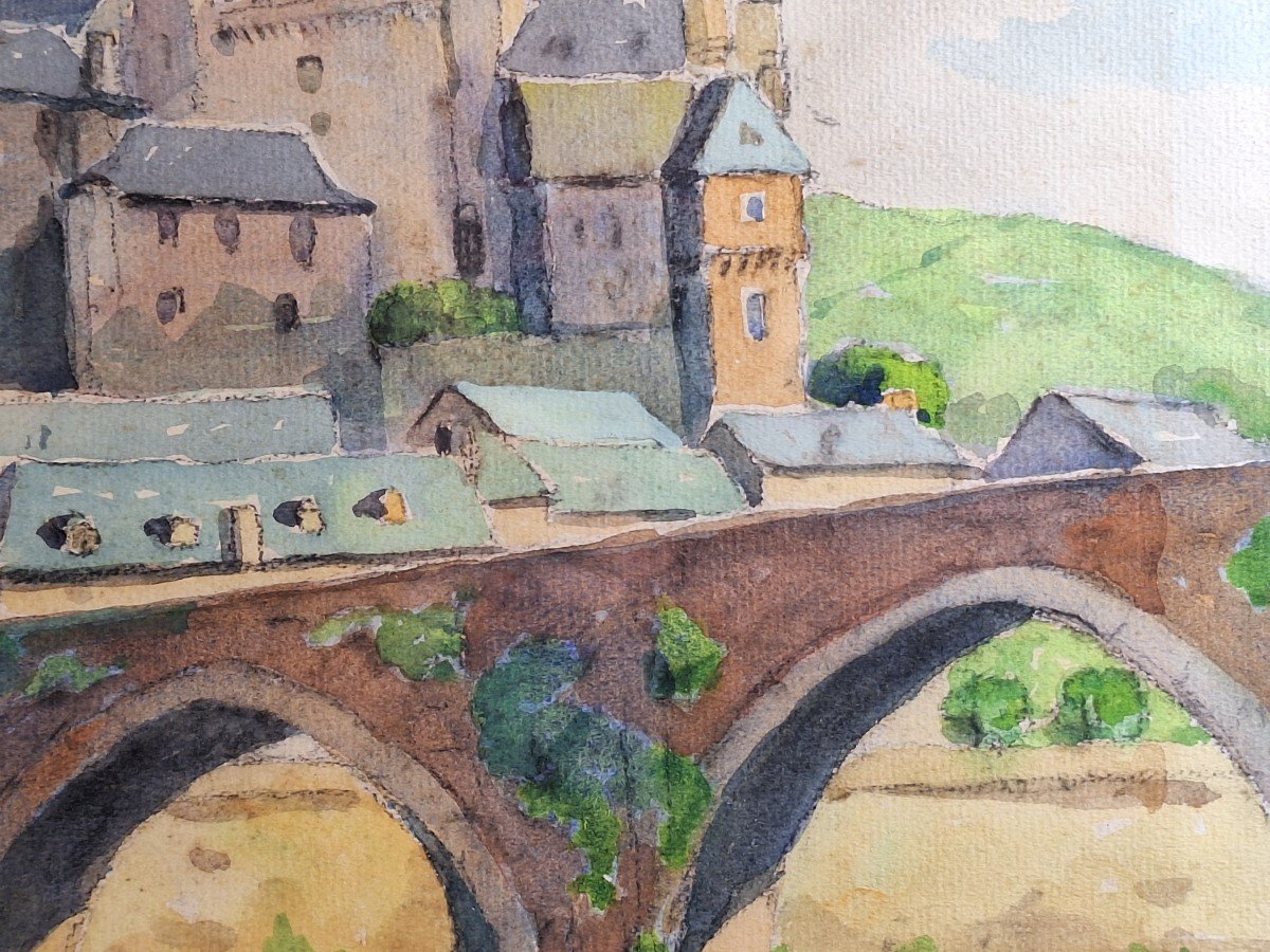 Robert Dessales Quentin 1885/1958 " Estaing en Aveyron ,le vieux château et le pont gothique " -photo-5