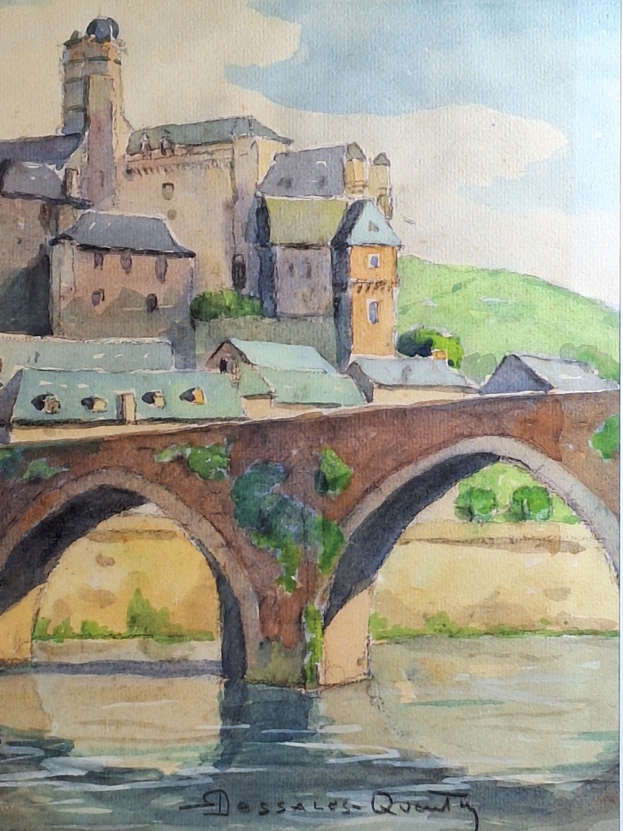 Robert Dessales Quentin 1885/1958 " Estaing en Aveyron ,le vieux château et le pont gothique " -photo-7