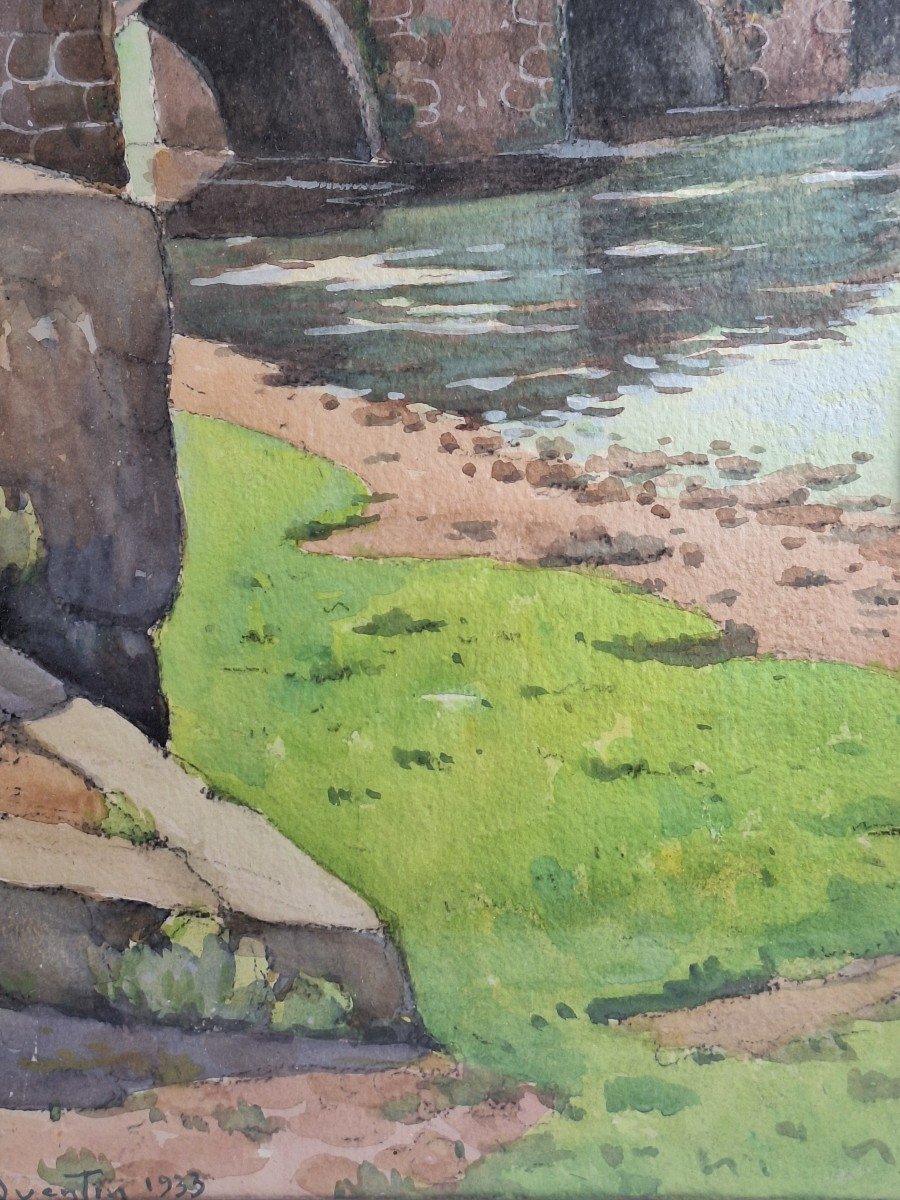 Robert Dessales Quentin (1885-1988)" Le Vieux Pont à Limoges ", Aquarelle-photo-6