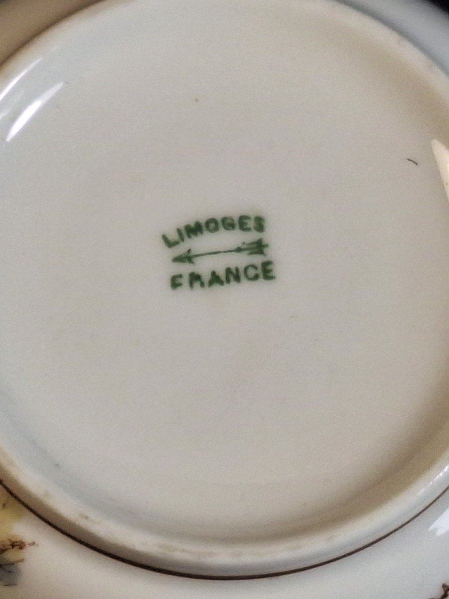 Tasse à thé ou chocolat  et sa  sous-tasse en porcelaine de Limoges , Maison Laviolette 1896-photo-5