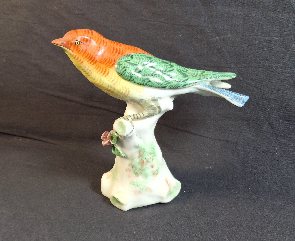 Polychrome Porcelain Bird, Jacob And Mardochée Petit Factory In Fontainebleau, 19th Century -photo-2