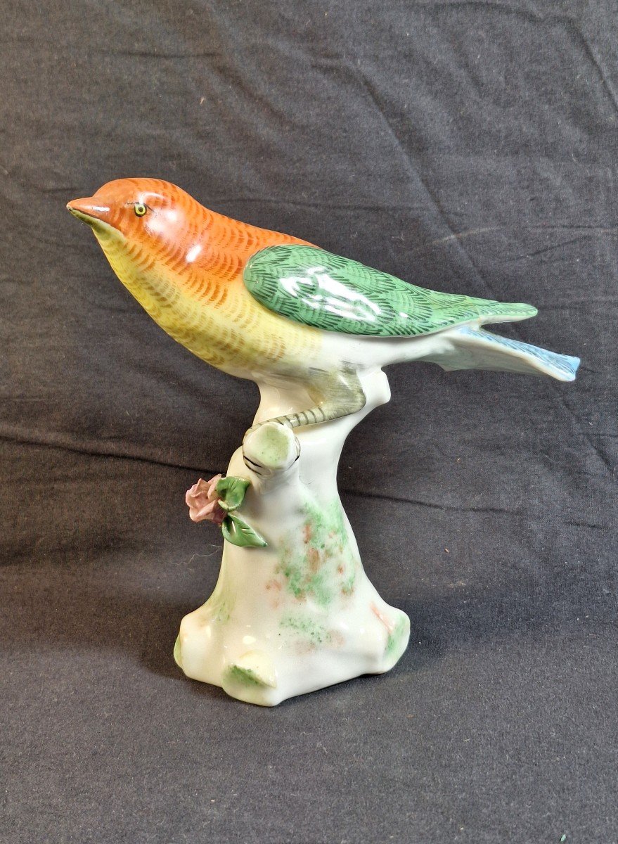 Polychrome Porcelain Bird, Jacob And Mardochée Petit Factory In Fontainebleau, 19th Century 