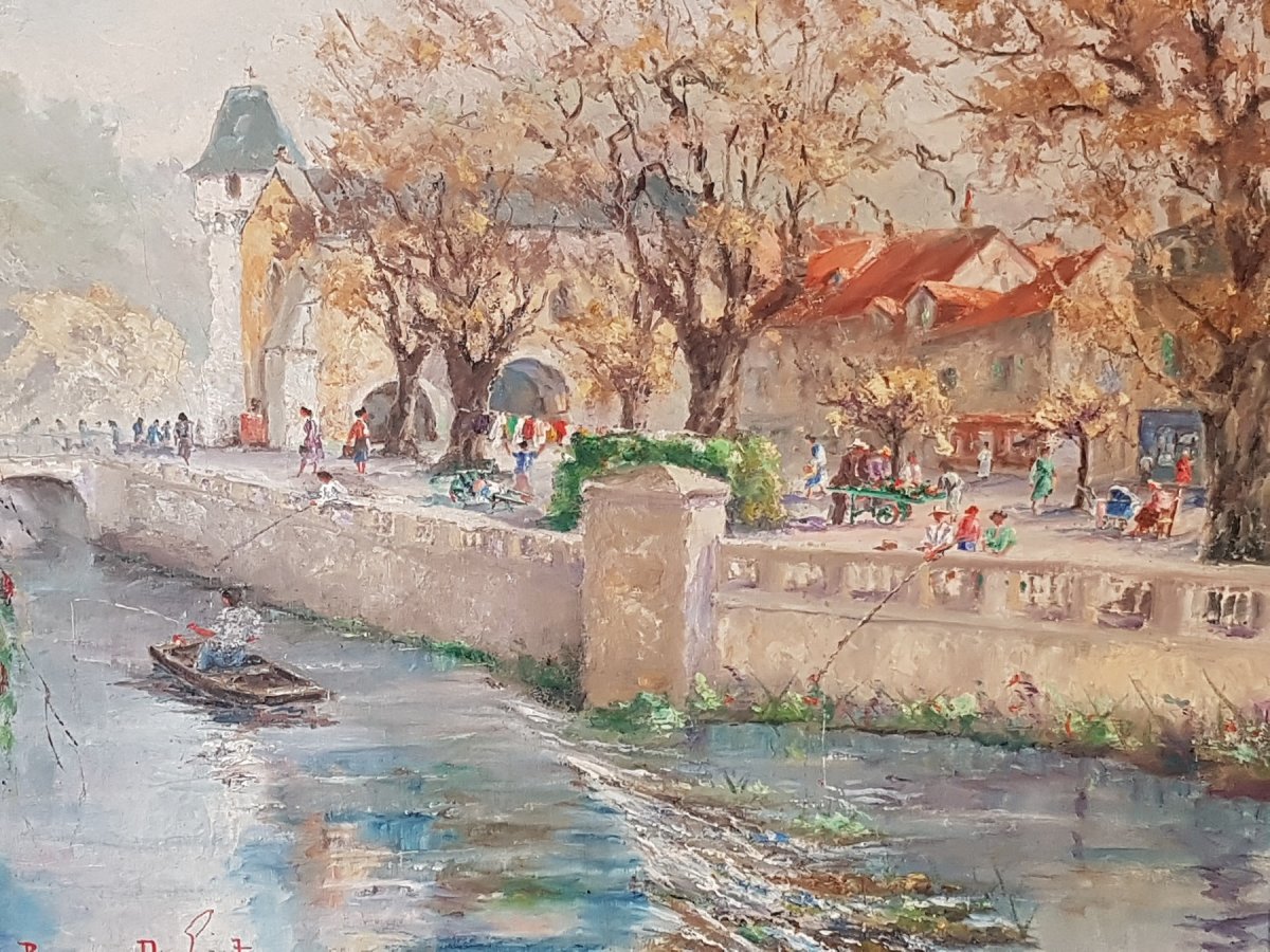 Vue de Brantôme en Périgord,huile sur toile signée Roger Dubut-photo-2