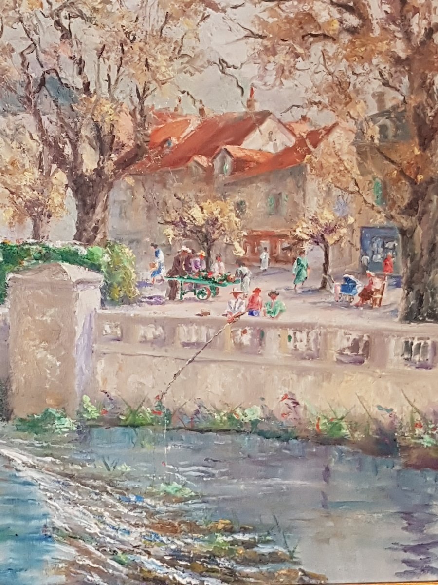 Vue de Brantôme en Périgord,huile sur toile signée Roger Dubut-photo-4