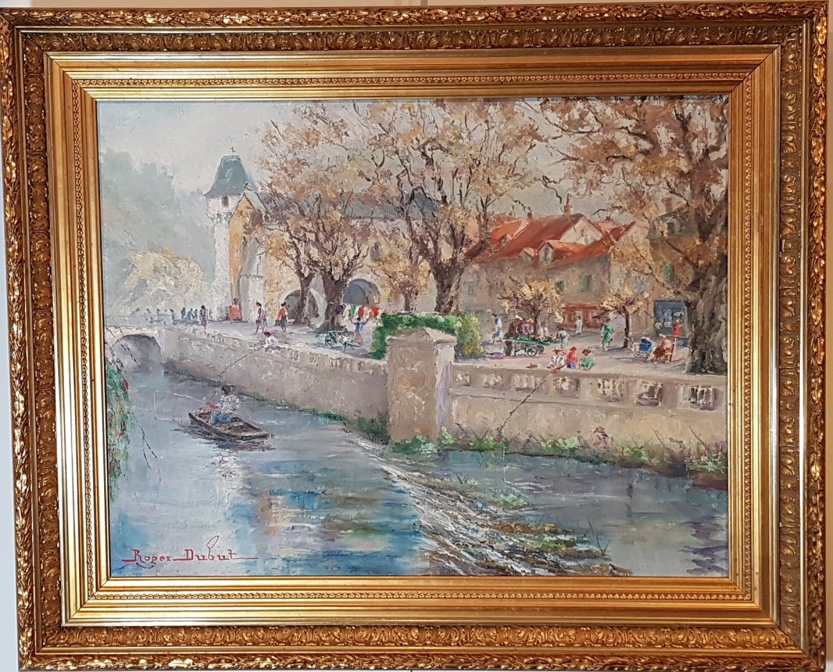 Vue de Brantôme en Périgord,huile sur toile signée Roger Dubut