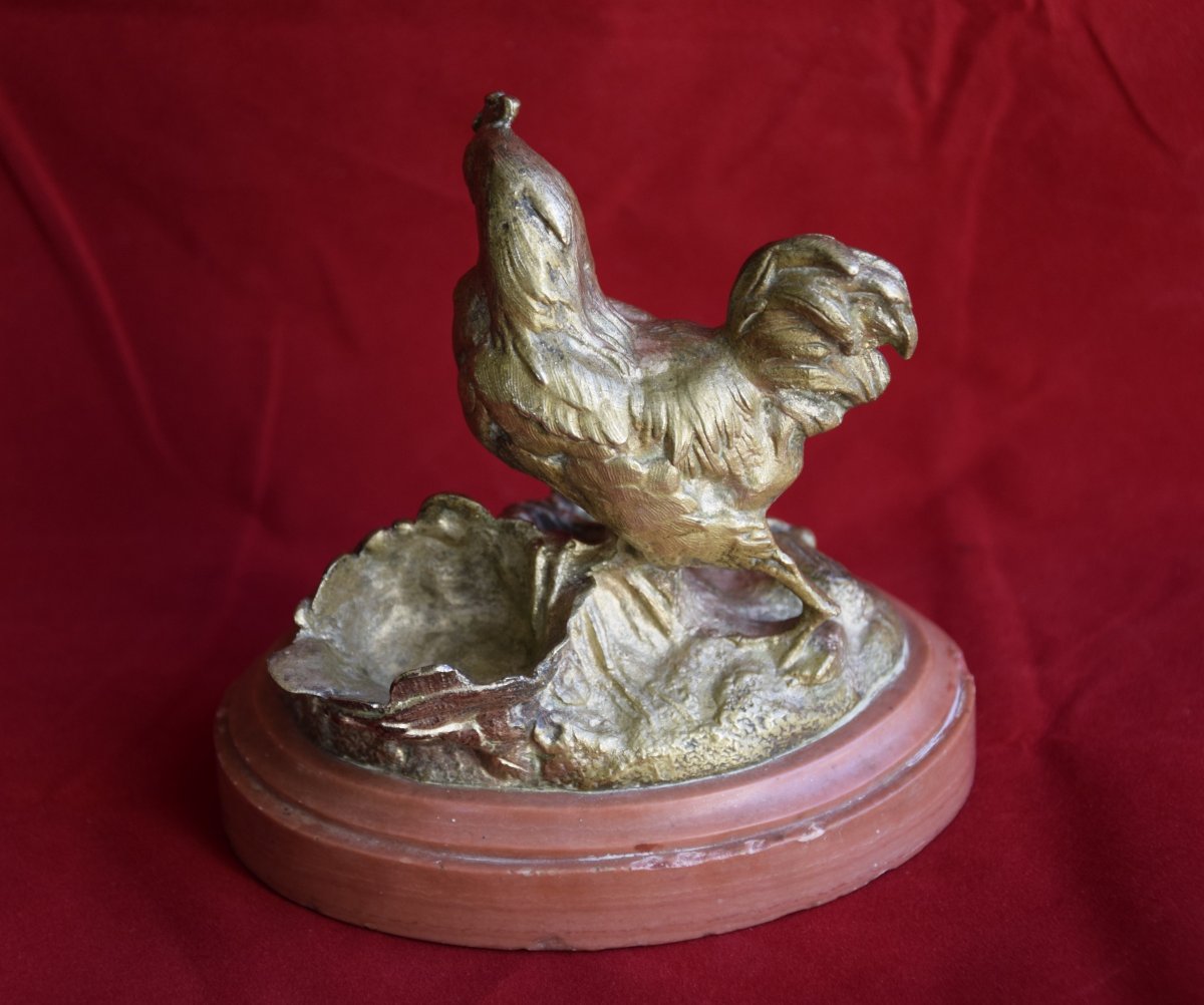 Sculpture En Bronze , "le Coq Et Le Rat " d'Après La Fable De La Fontaine , 19 ème.-photo-2