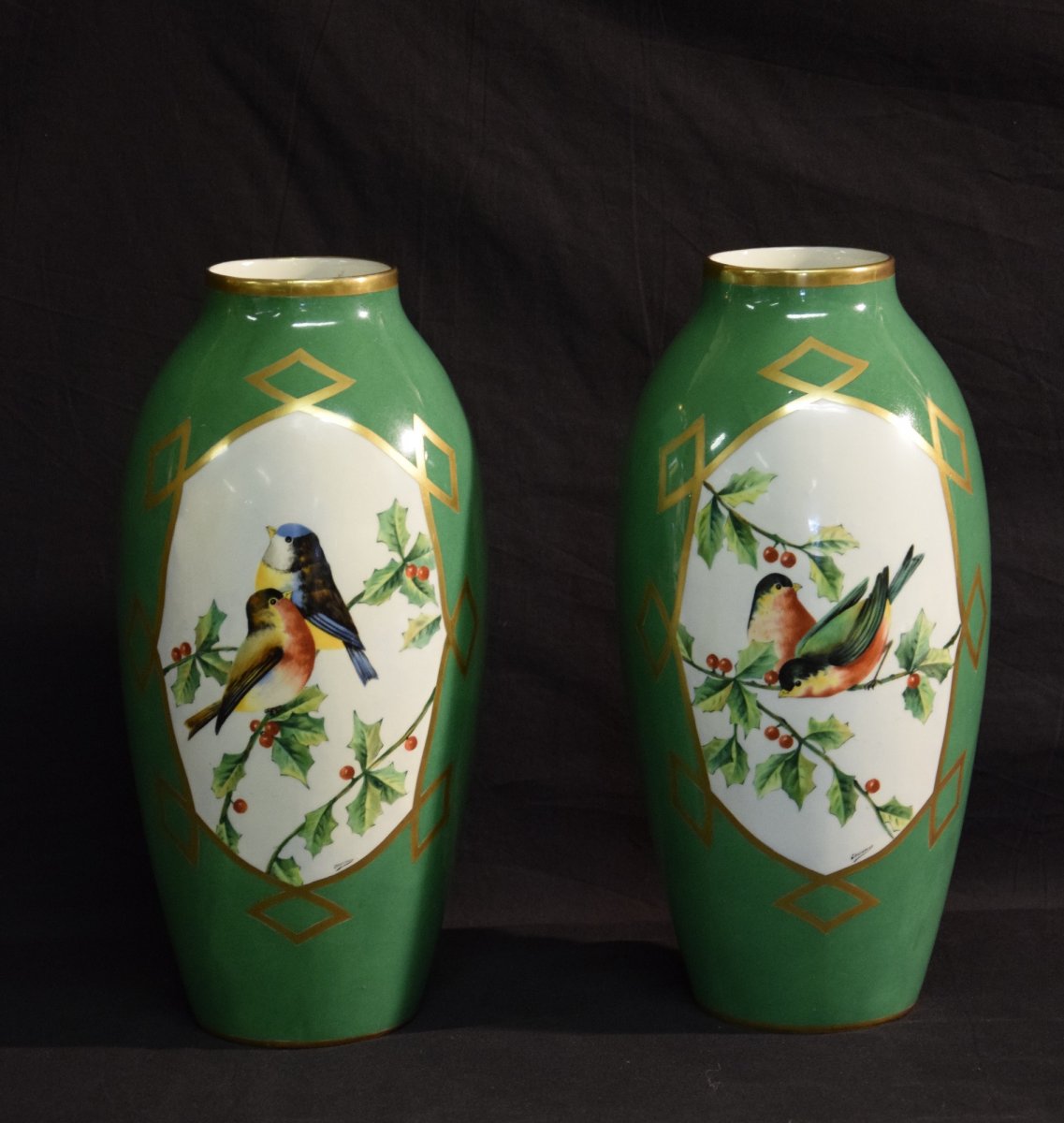 Paire de vases en porcelaine de Limoges signés Chanteraud 