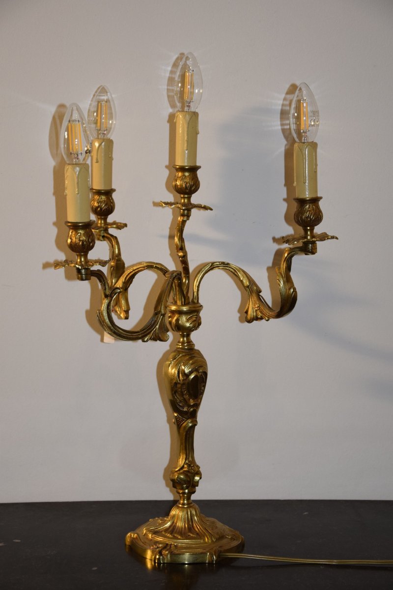 Paire de chandeliers en bronze doré , style LXV, 4 feux -photo-3