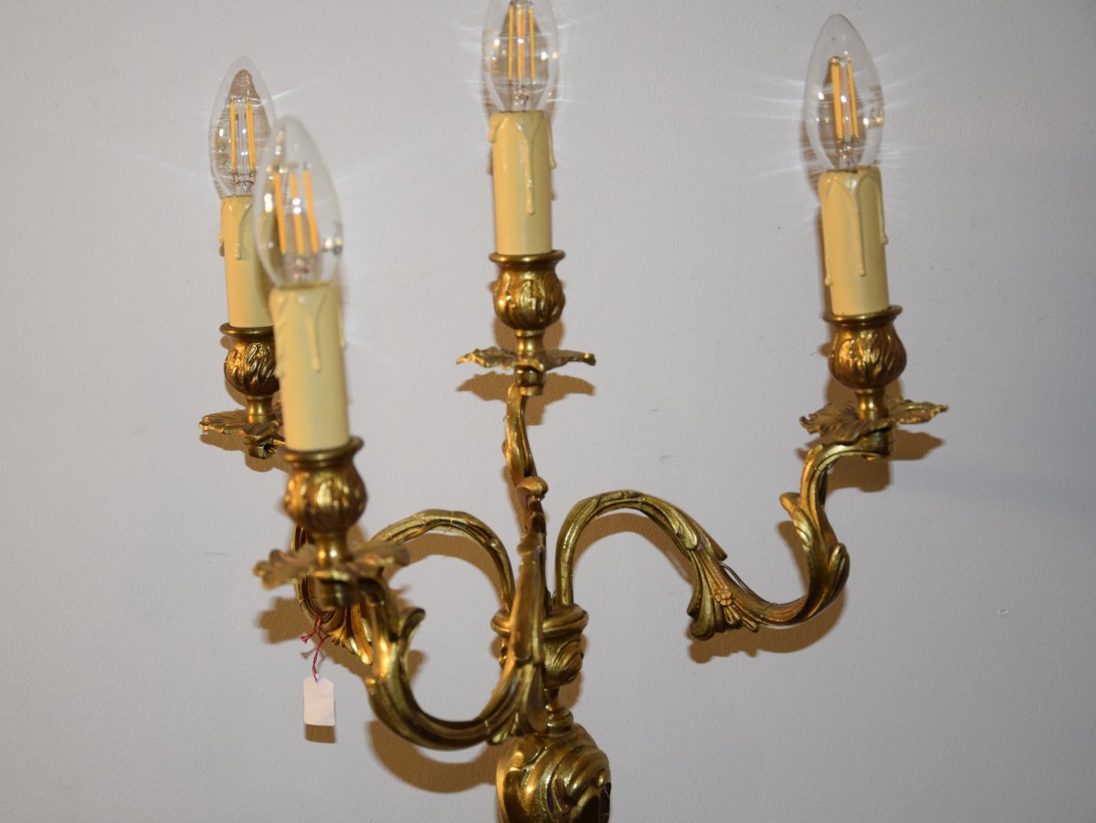 Paire de chandeliers en bronze doré , style LXV, 4 feux -photo-3
