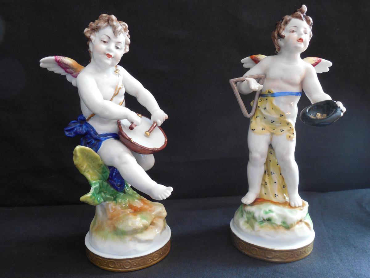 Pair Of Angels Musicians In German Porcelain