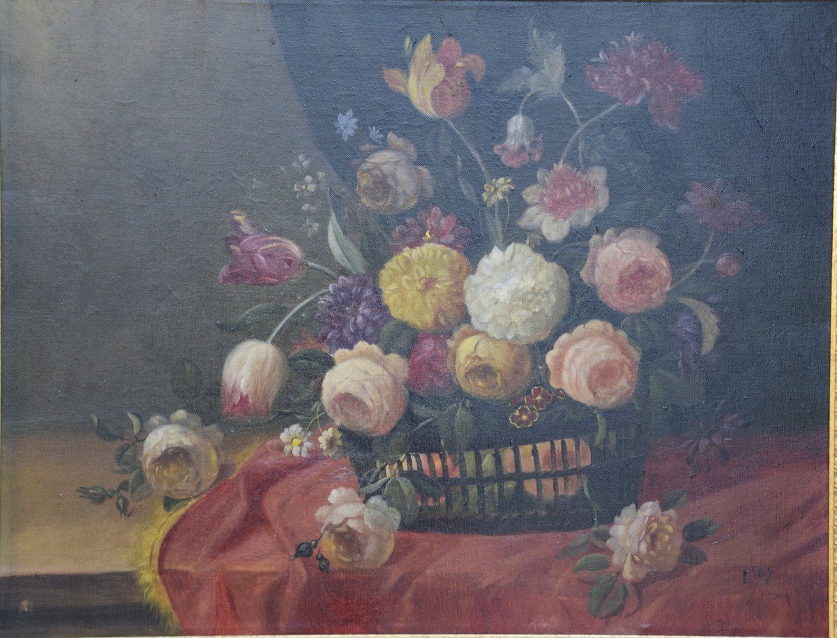 Bouquet de fleurs , Ecole italienne, huile sur toile-photo-2