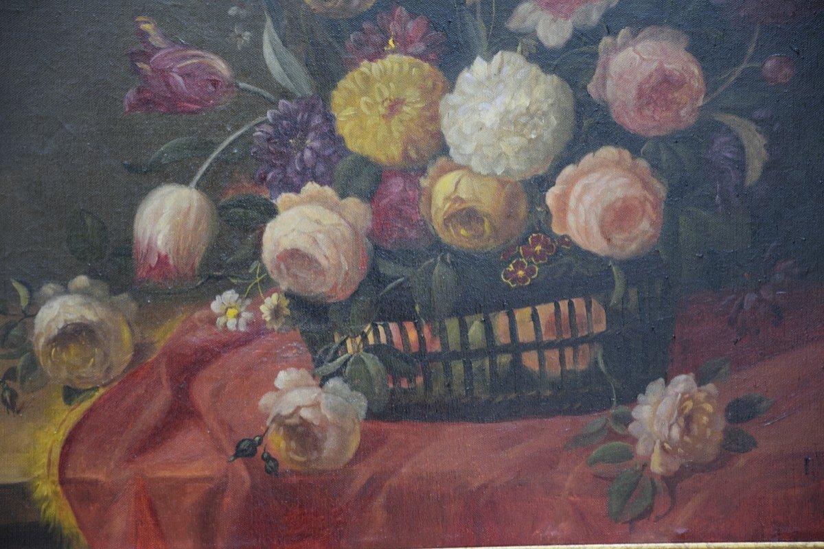 Bouquet de fleurs , Ecole italienne, huile sur toile-photo-3