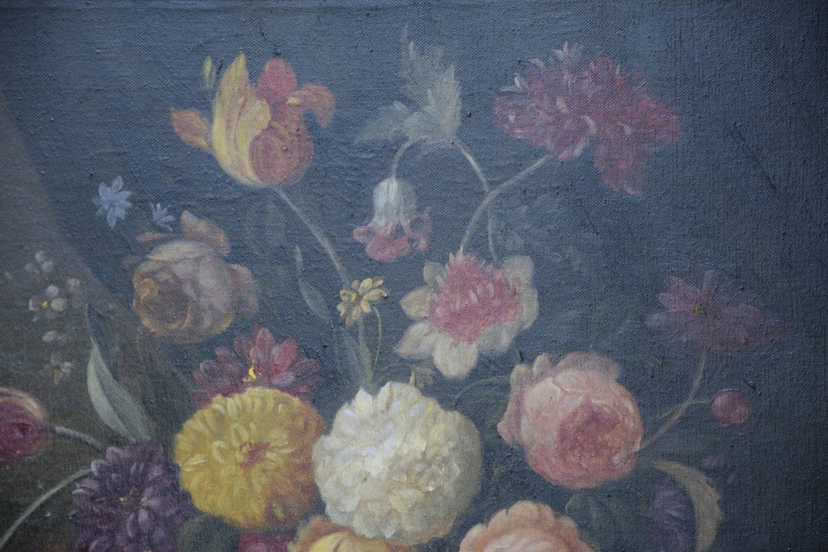 Bouquet de fleurs , Ecole italienne, huile sur toile-photo-4