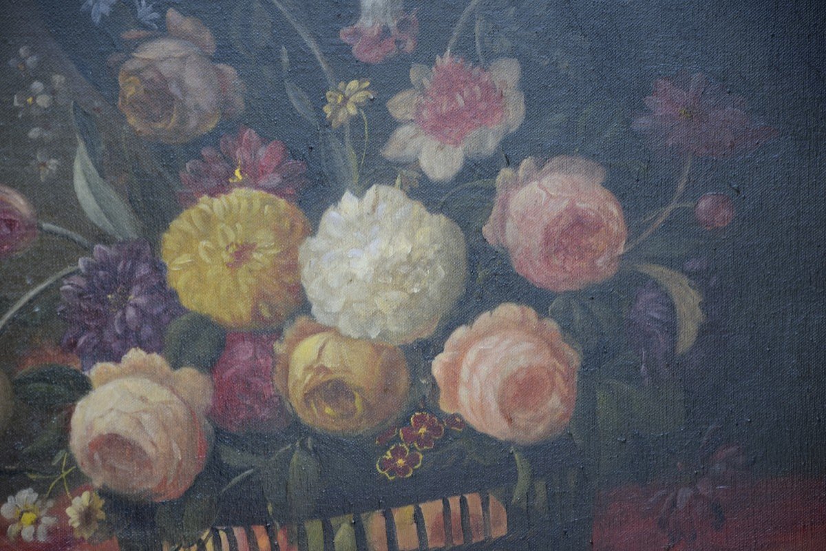 Bouquet de fleurs , Ecole italienne, huile sur toile-photo-1