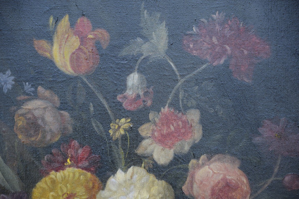 Bouquet de fleurs , Ecole italienne, huile sur toile-photo-2