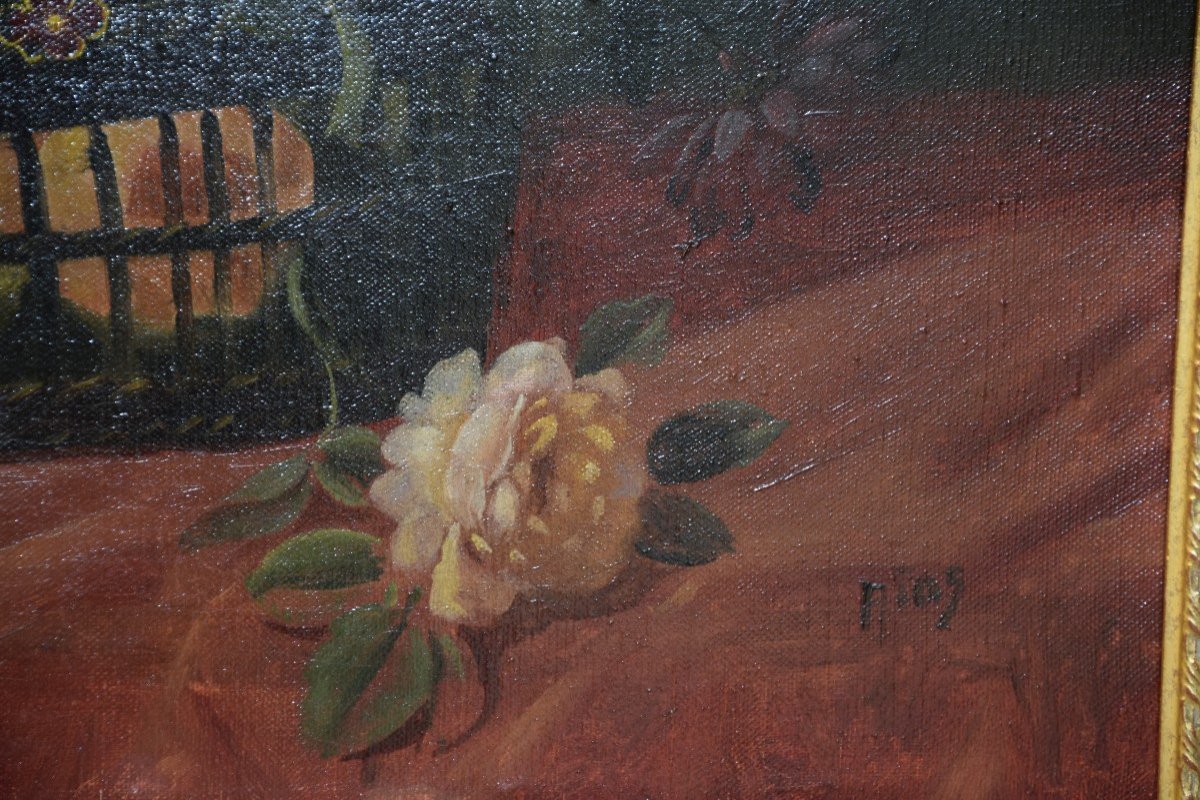 Bouquet de fleurs , Ecole italienne, huile sur toile-photo-4