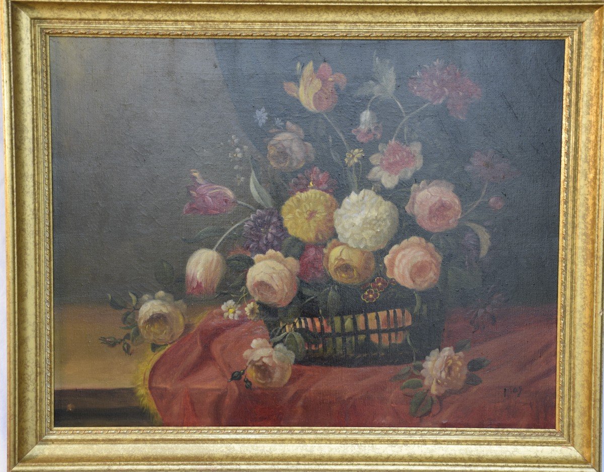 Bouquet de fleurs , Ecole italienne, huile sur toile