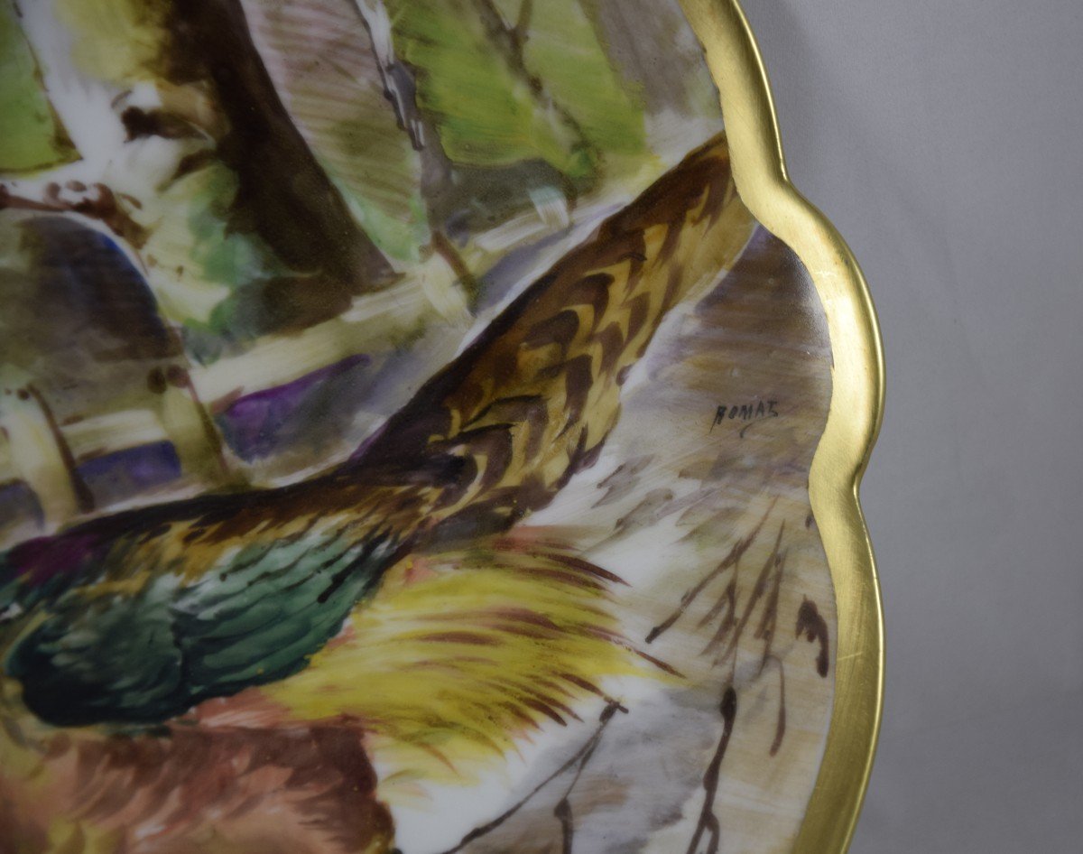 Large Decorative Dish In Limoges Porcelain, Pheasant Decor-photo-1