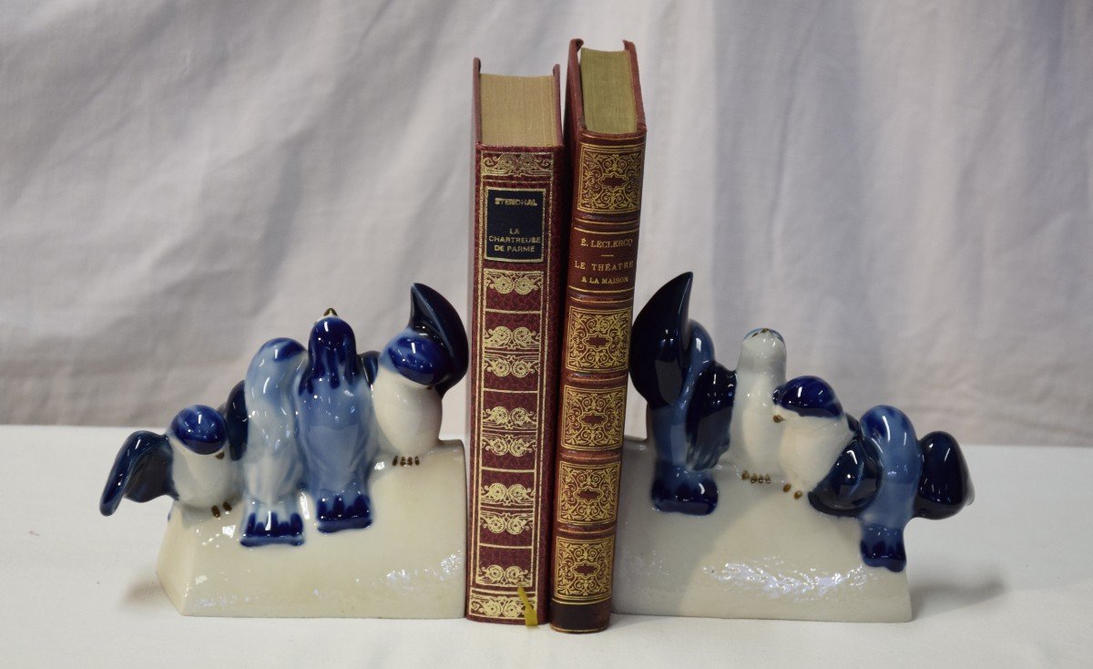 Camille Tharaud Pair Of Bookends With Birds, Limoges Porcelain, Art Deco