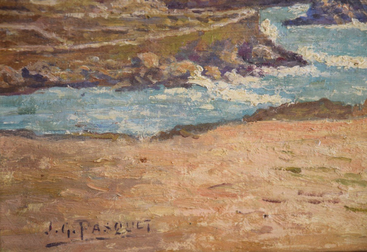 Jean Georges Pasquet ( 1851-1936) , L 'atalaye  à Biarritz, Huile Sur Panneau-photo-2