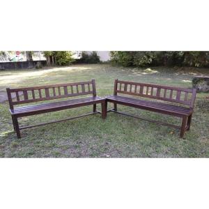 Pair Of Community Benches In Chestnut.