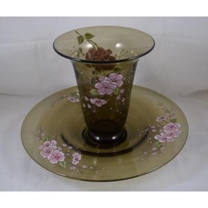 Enameled Glass Centerpiece, Ferjac France, Circa 1930