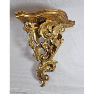 Small Wall Console, Corner, In Carved And Gilded Wood 