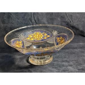 Coupe en cristal moulé et taillé , décor  floral  doré .