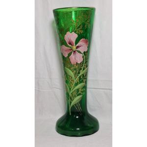 Legras , vase en verre émaillé , décor floral ,vers 1900