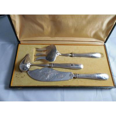 3-piece Fish Service, Silver And Silver Metal, Brosse § Cie '1913