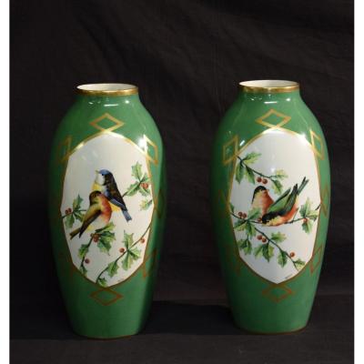 Pair Of Limoges Porcelain Vases Signed Chanteraud