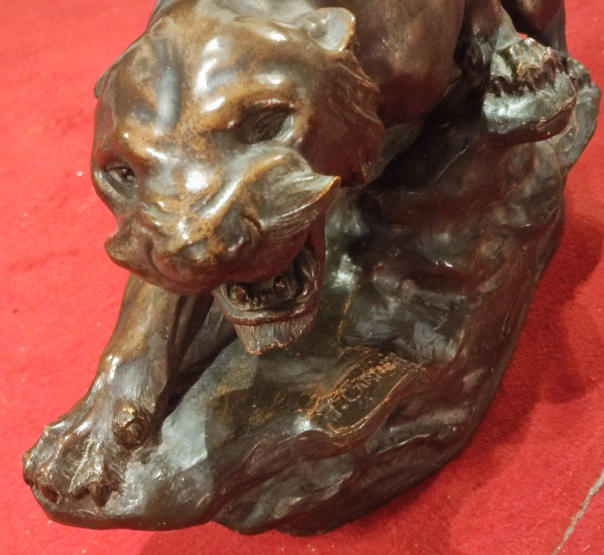 Terracotta Sculpture "angry Tiger" Cartier -photo-3