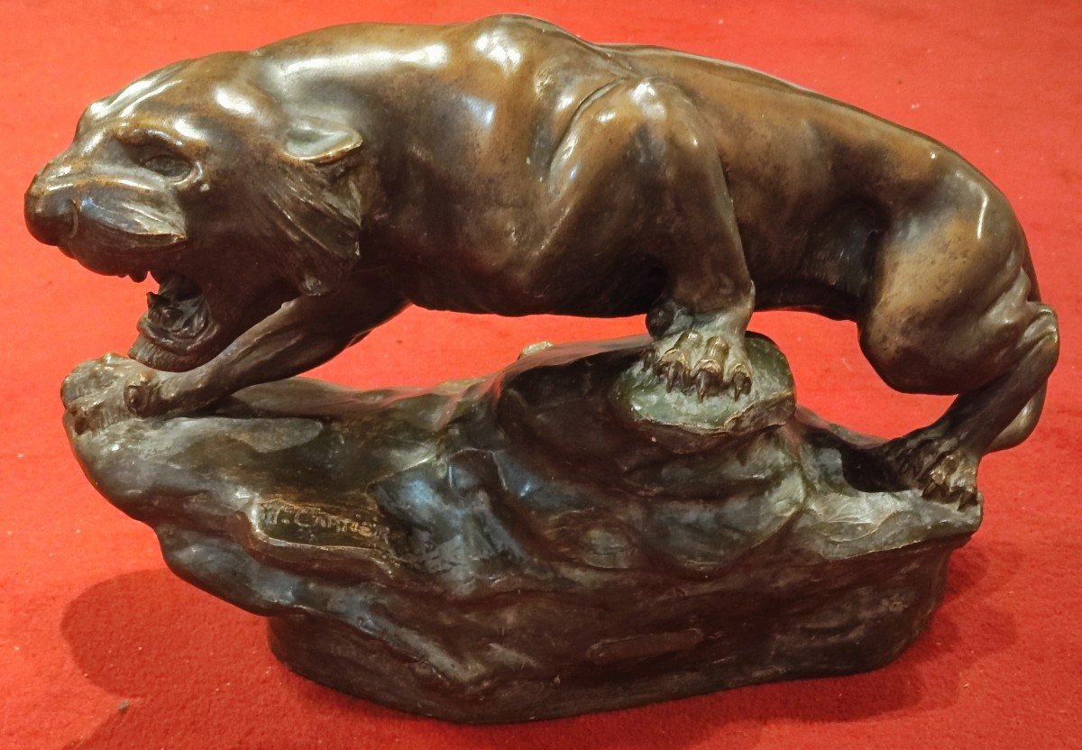 Sculpture En Terre Cuite "tigre En Furie " Cartier 