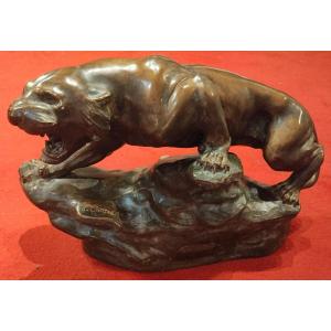 Sculpture En Terre Cuite "tigre En Furie " Cartier 