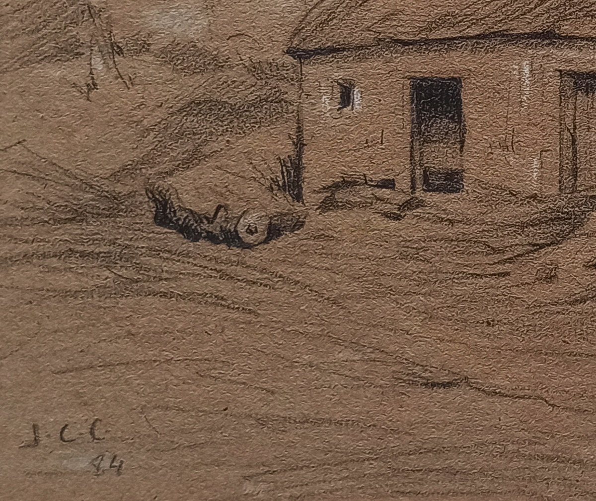 Jean-Charles Cazin (1841-1903), Paysage à la chaumière, dessin signé et daté 1884-photo-4