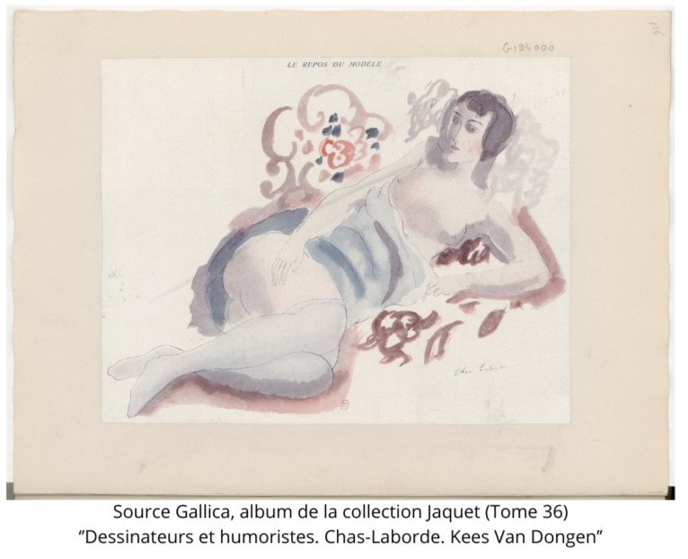 Chas Laborde (1886-1941, ami de Pascin, Foujita et Gus Bofa), Le Repos du modèle, aquarelle signée-photo-1