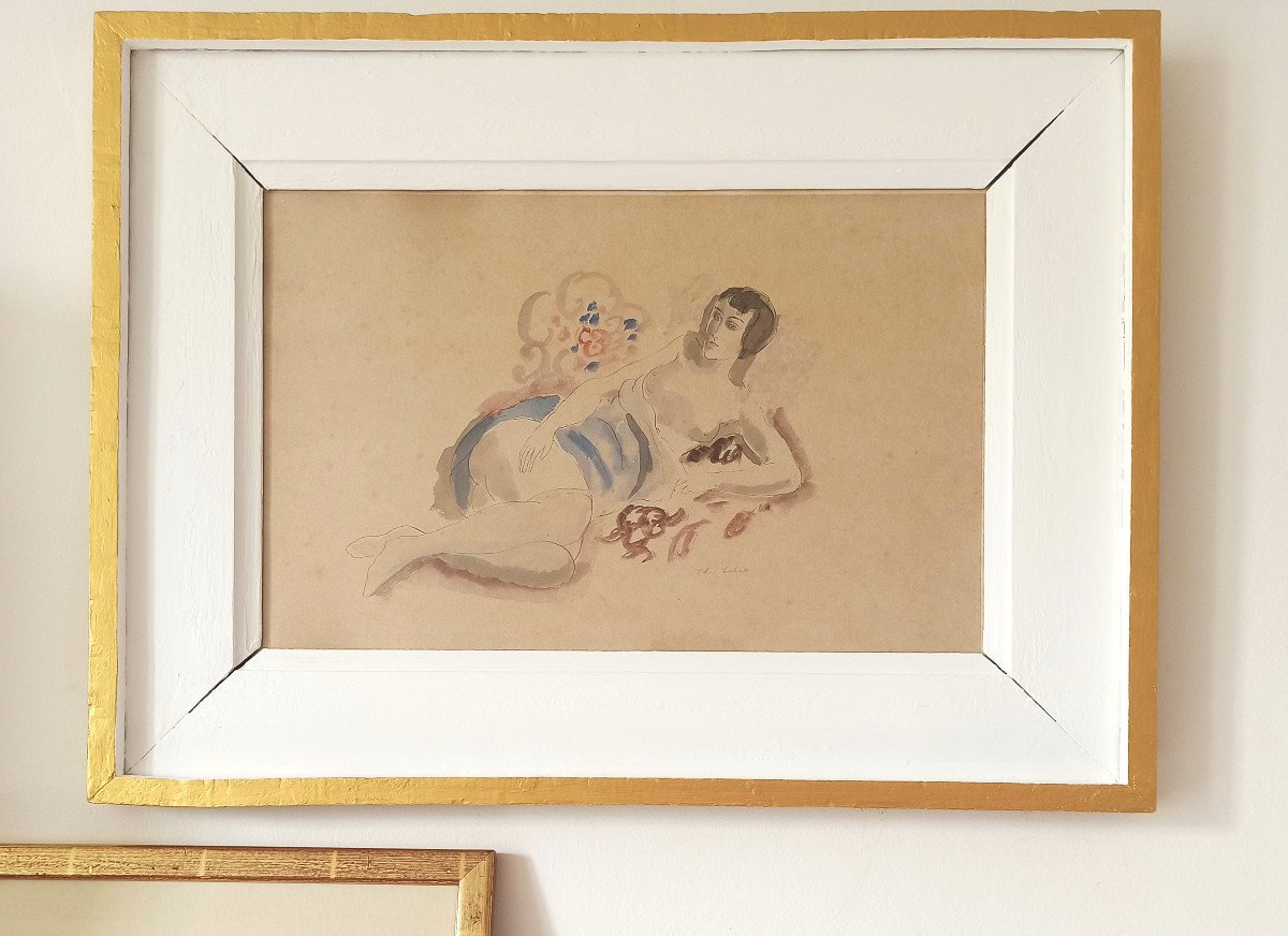 Chas Laborde (1886-1941, ami de Pascin, Foujita et Gus Bofa), Le Repos du modèle, aquarelle signée